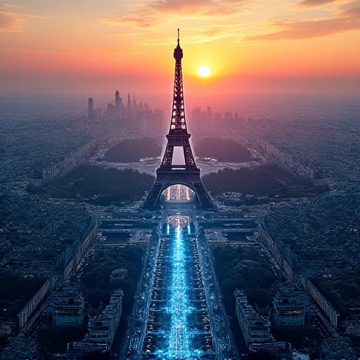 Vue aérienne de Paris avec des superpositions de données météorologiques